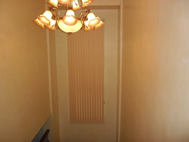 Peach Color PVC Vertical Blinds at Stair Window