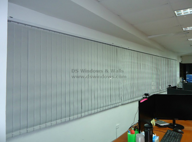 Fabric Vertical Blinds in an Office Wide Window
