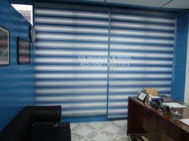 Blue combi blinds with color coordinated valence