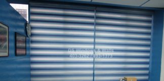 Blue combi blinds with color coordinated valence