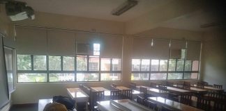 Blackout roller blinds classroom